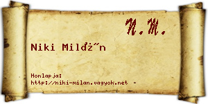 Niki Milán névjegykártya